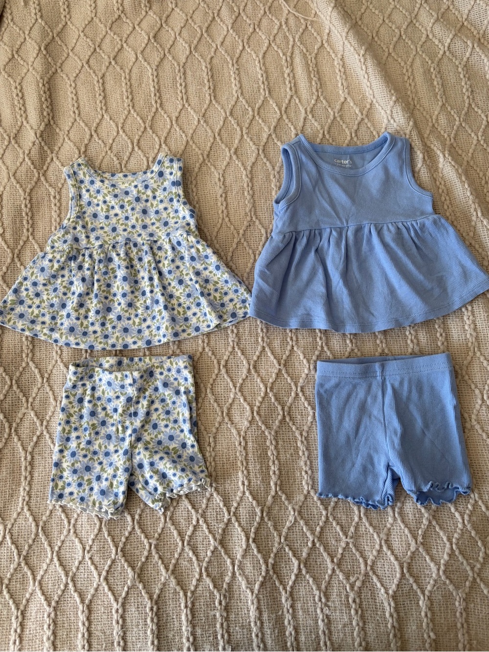 Kids blue ribbed short-sleeve tops